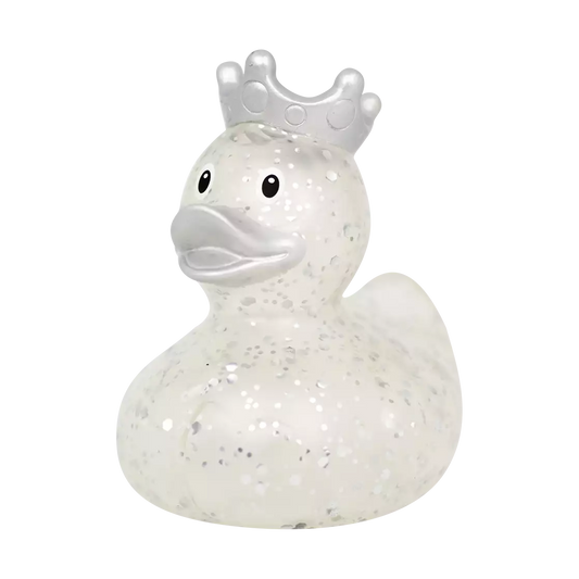 GLITTER DUCK WITH CROWN, SILVER