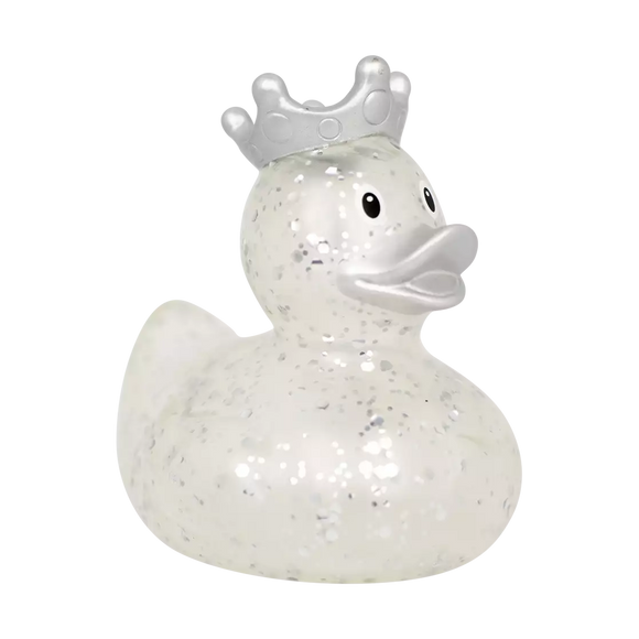 GLITTER DUCK WITH CROWN, SILVER